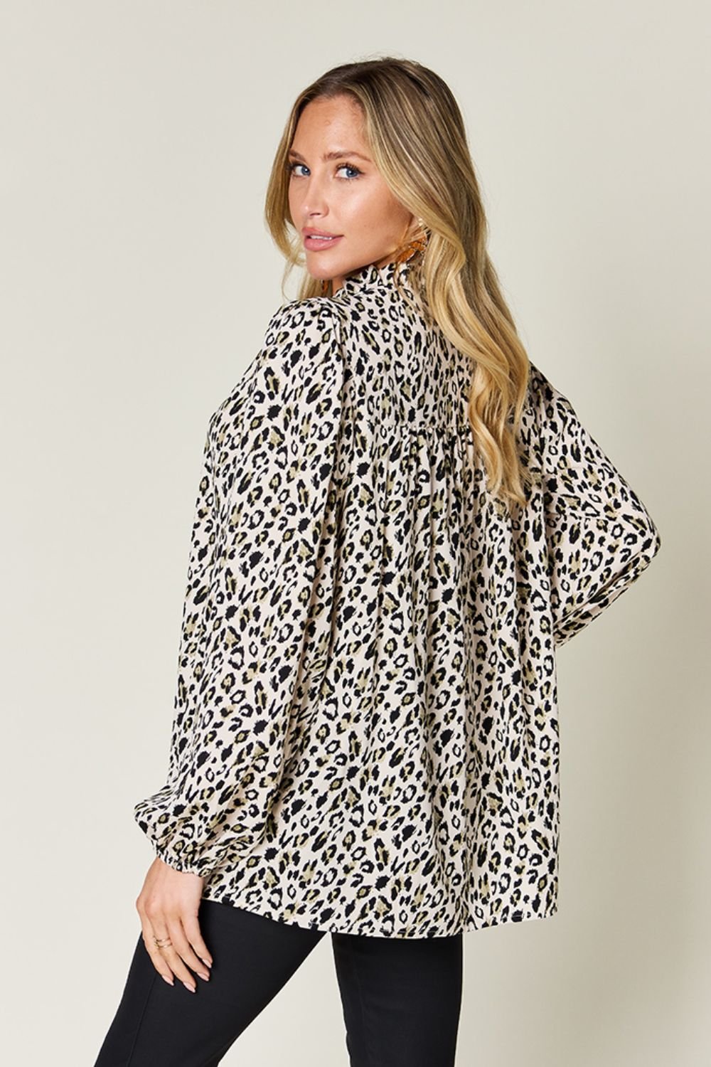 Double Take - Leopard Print Long Sleeve Blouse