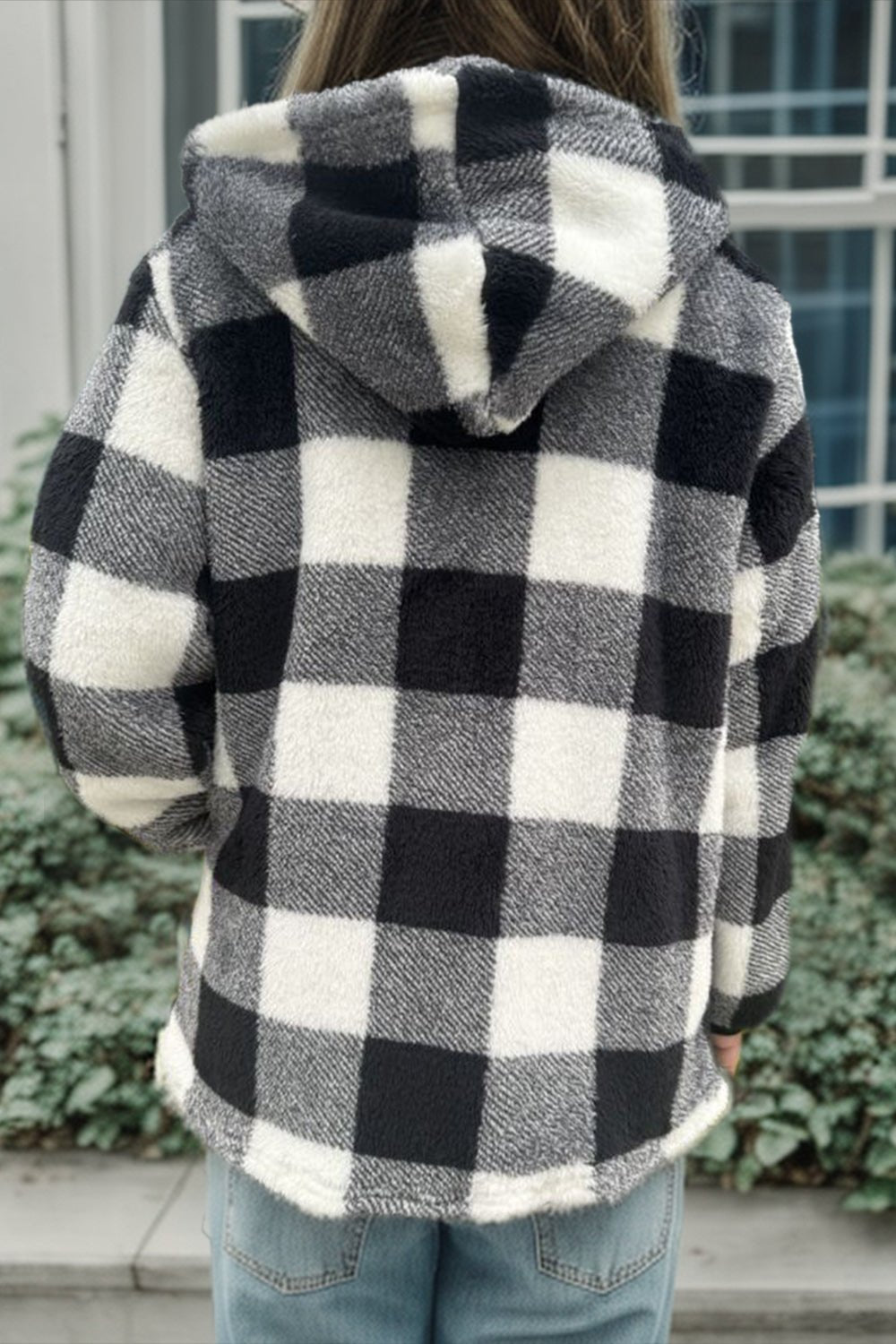 Double Take - Long Sleeve Hooded Plaid Coat