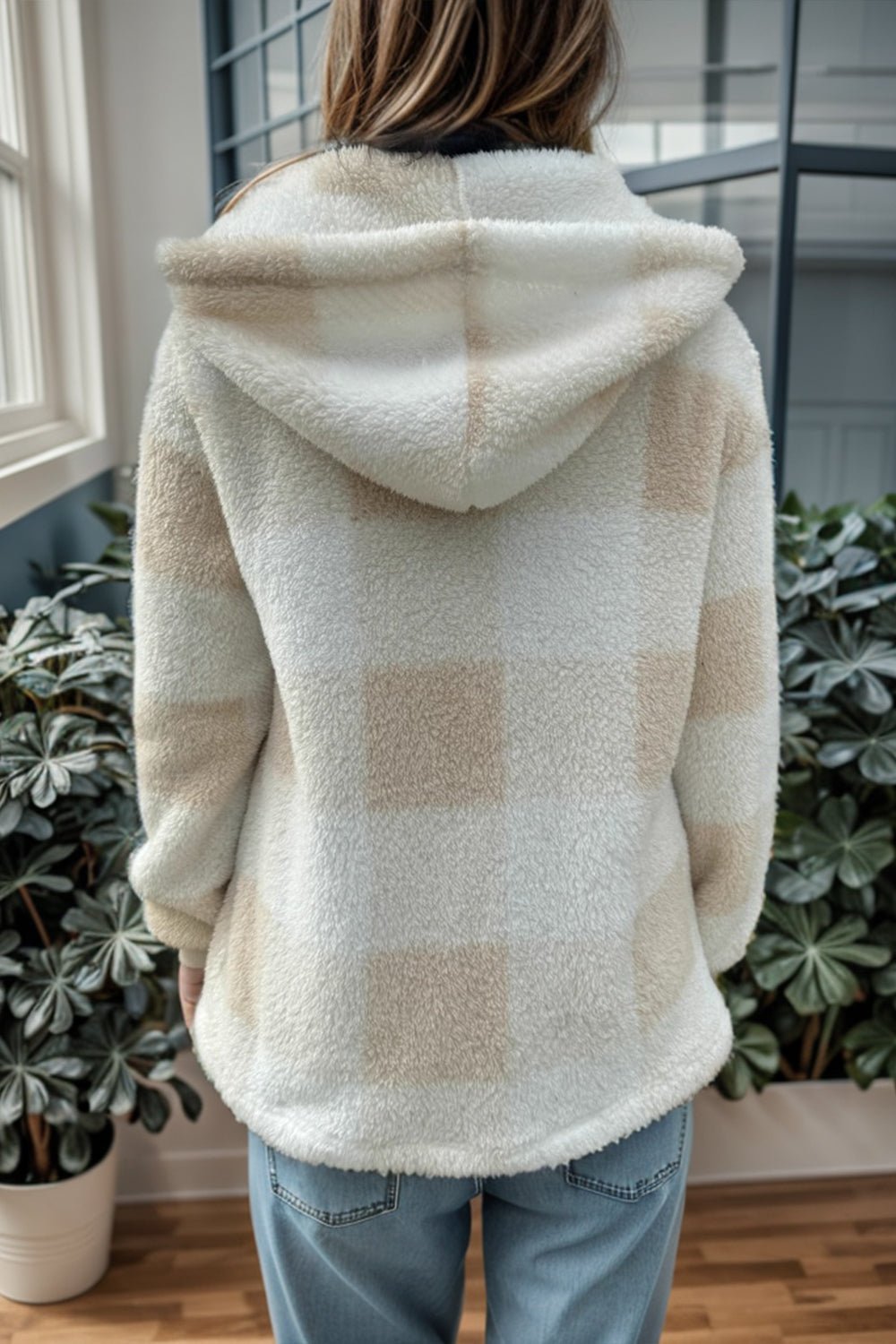 Double Take - Long Sleeve Hooded Plaid Coat