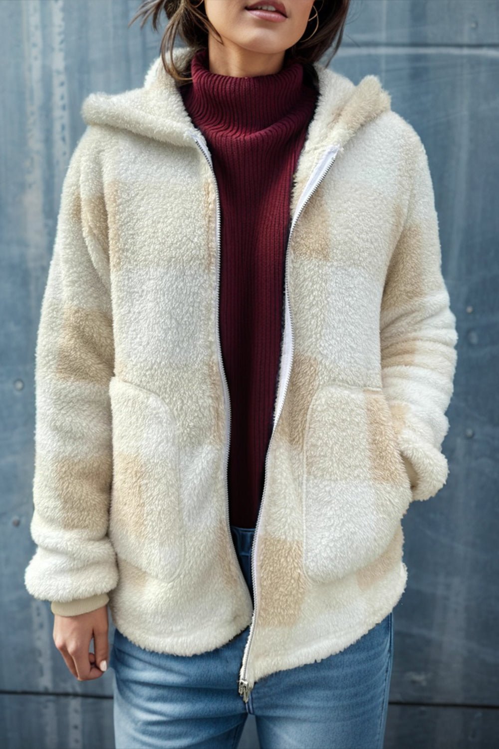 Double Take - Long Sleeve Hooded Plaid Coat