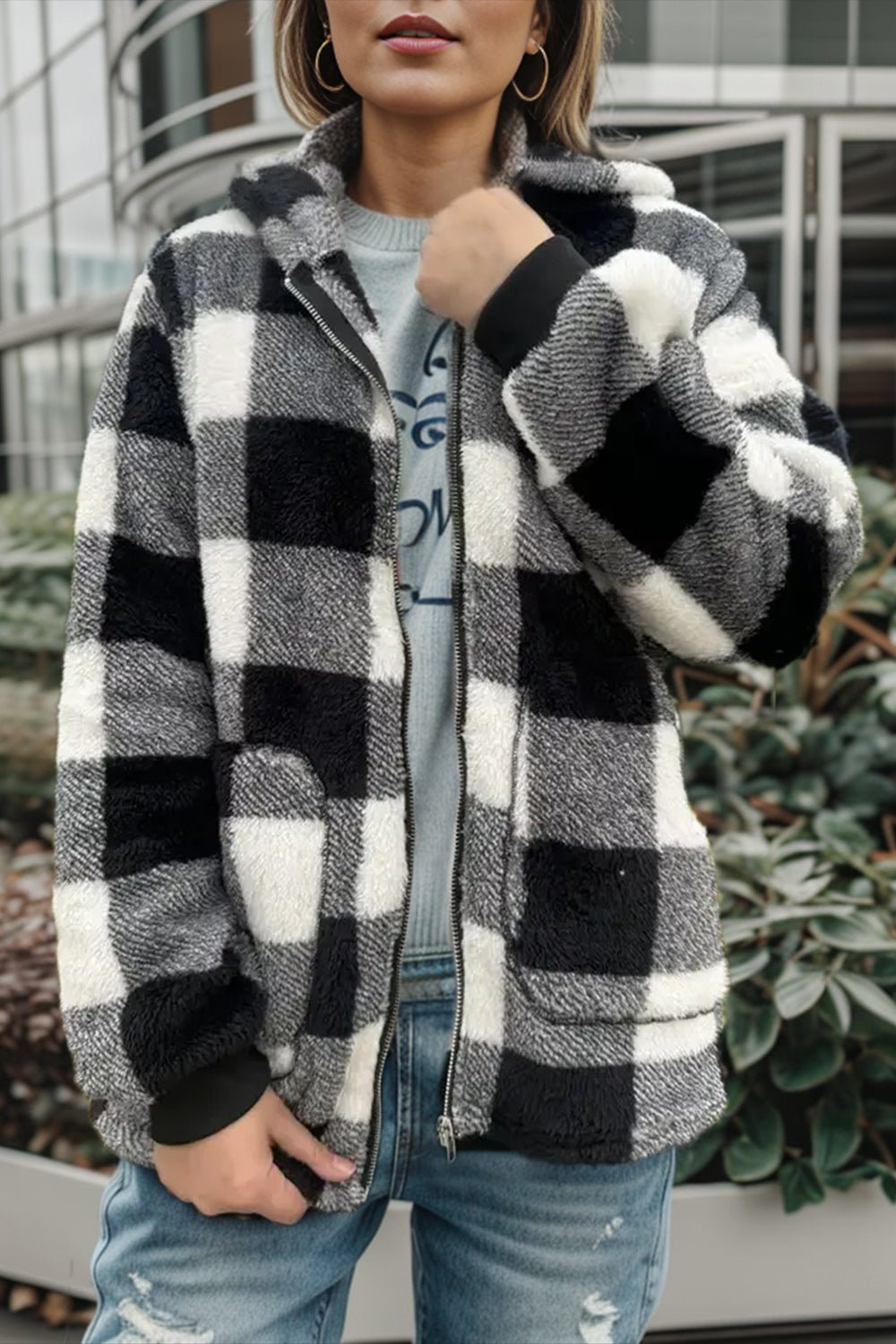 Double Take - Long Sleeve Hooded Plaid Coat