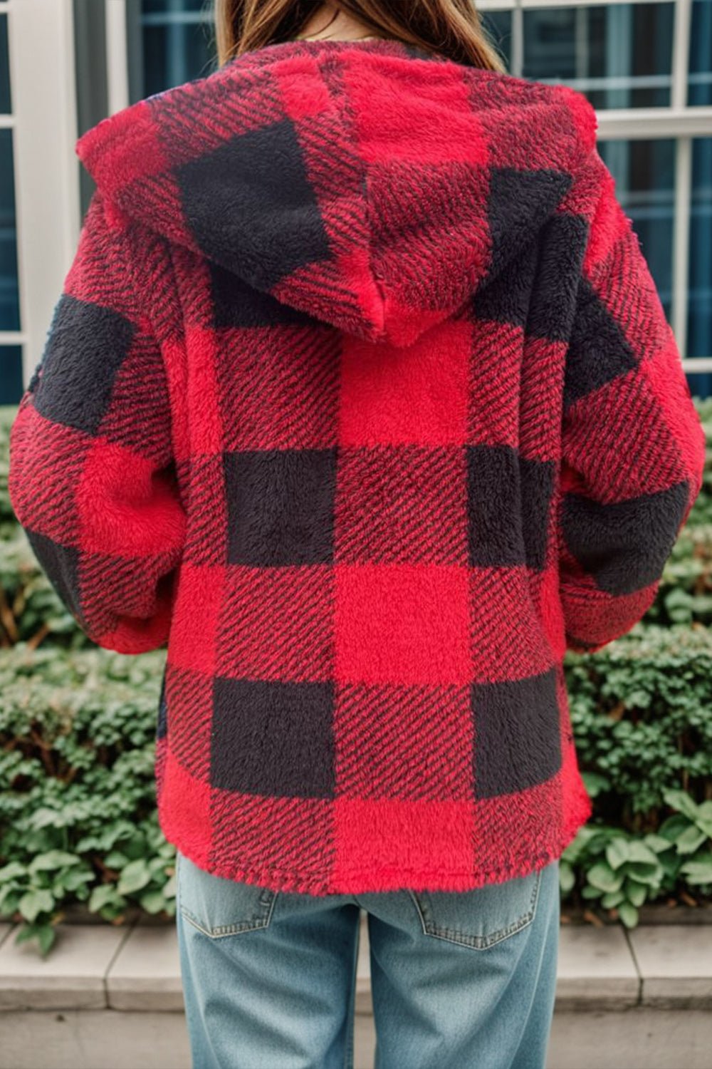 Double Take - Long Sleeve Hooded Plaid Coat