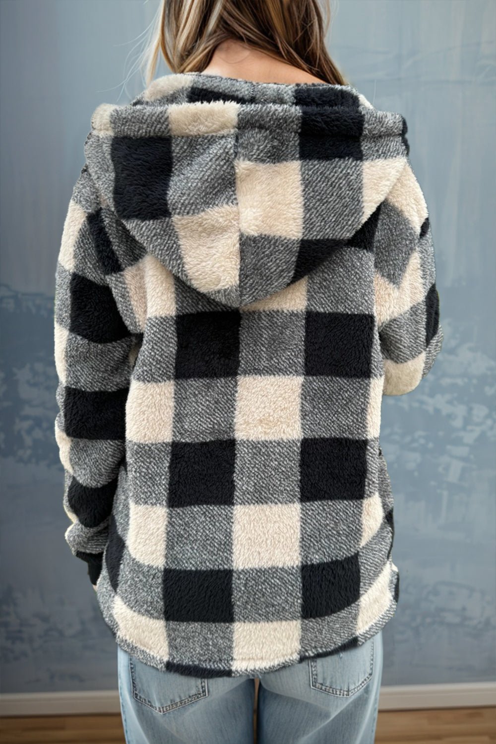 Double Take - Long Sleeve Hooded Plaid Coat