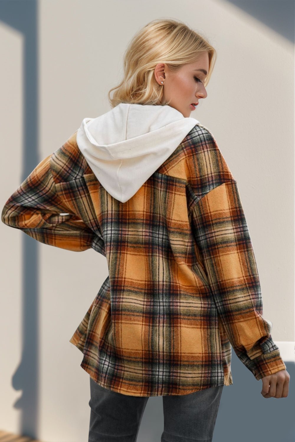 Double Take - Long Sleeve Hooded Plaid Shacket