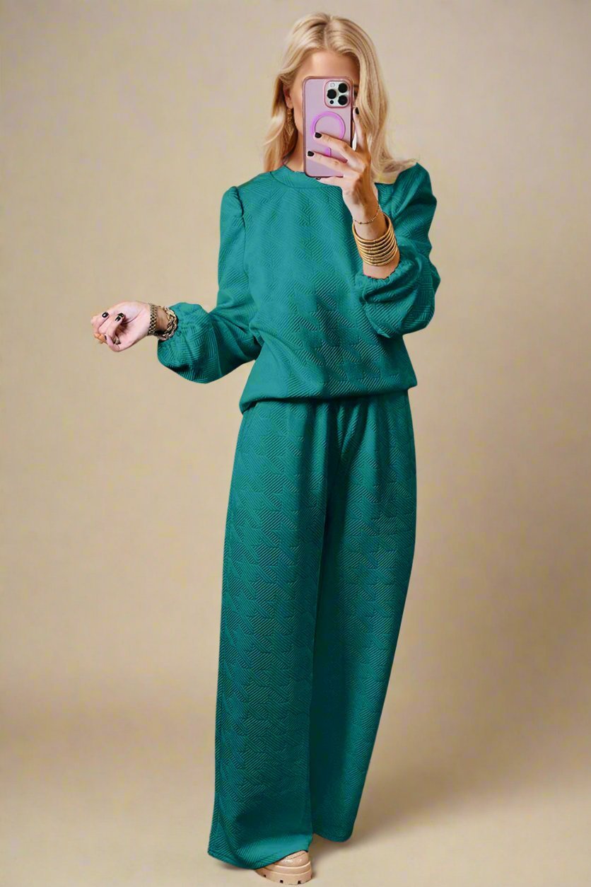 Double Take - Long Sleeve Top and Wide Leg Pants Set