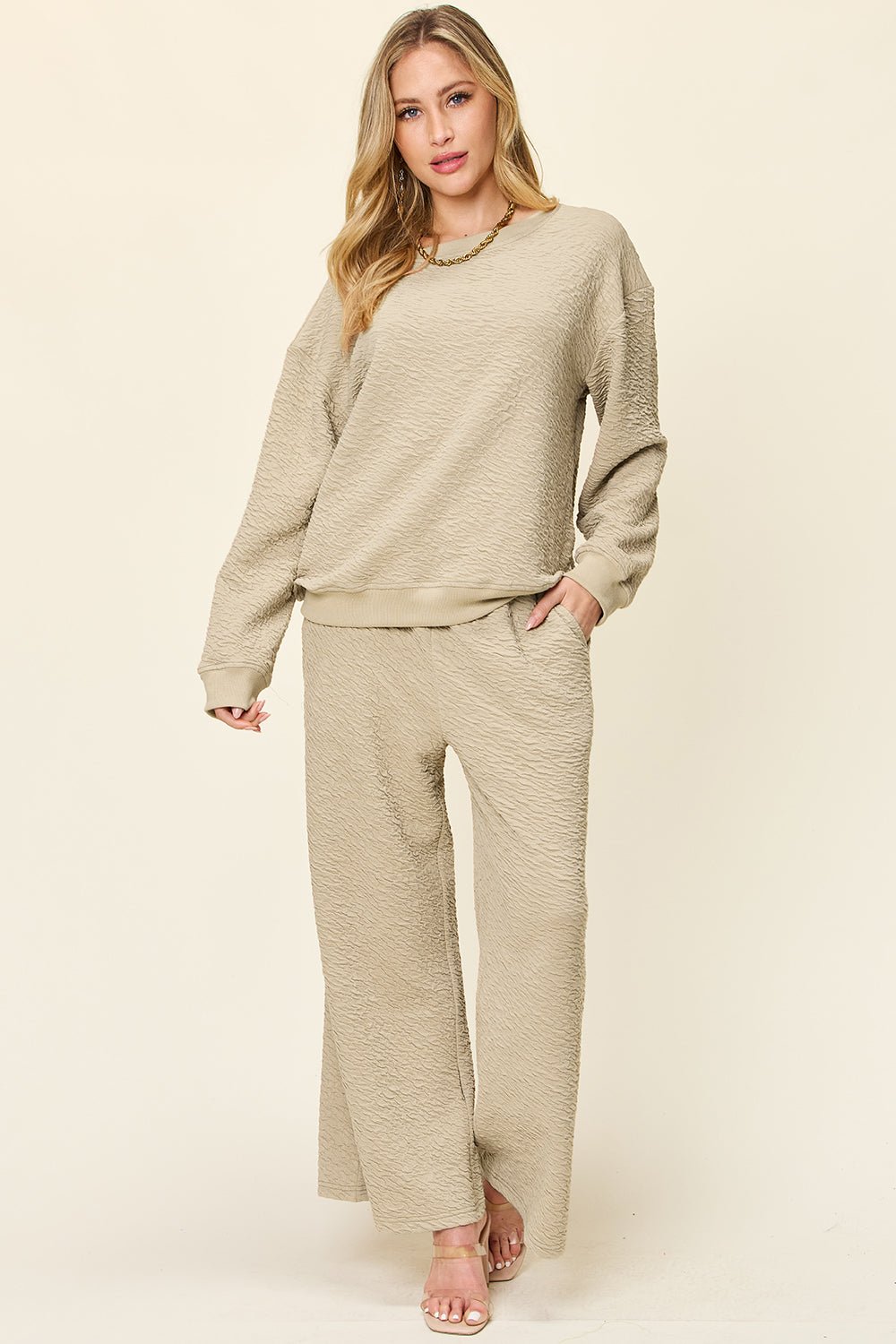 Double Take - Long Sleeve Top and Wide Leg Pants Set