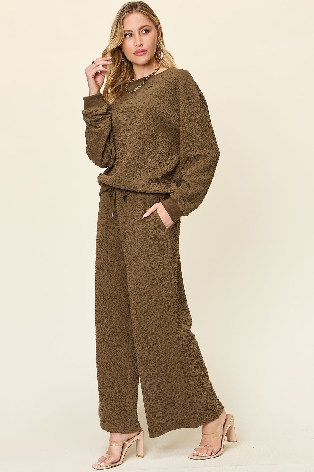 Double Take - Long Sleeve Top and Wide Leg Pants Set