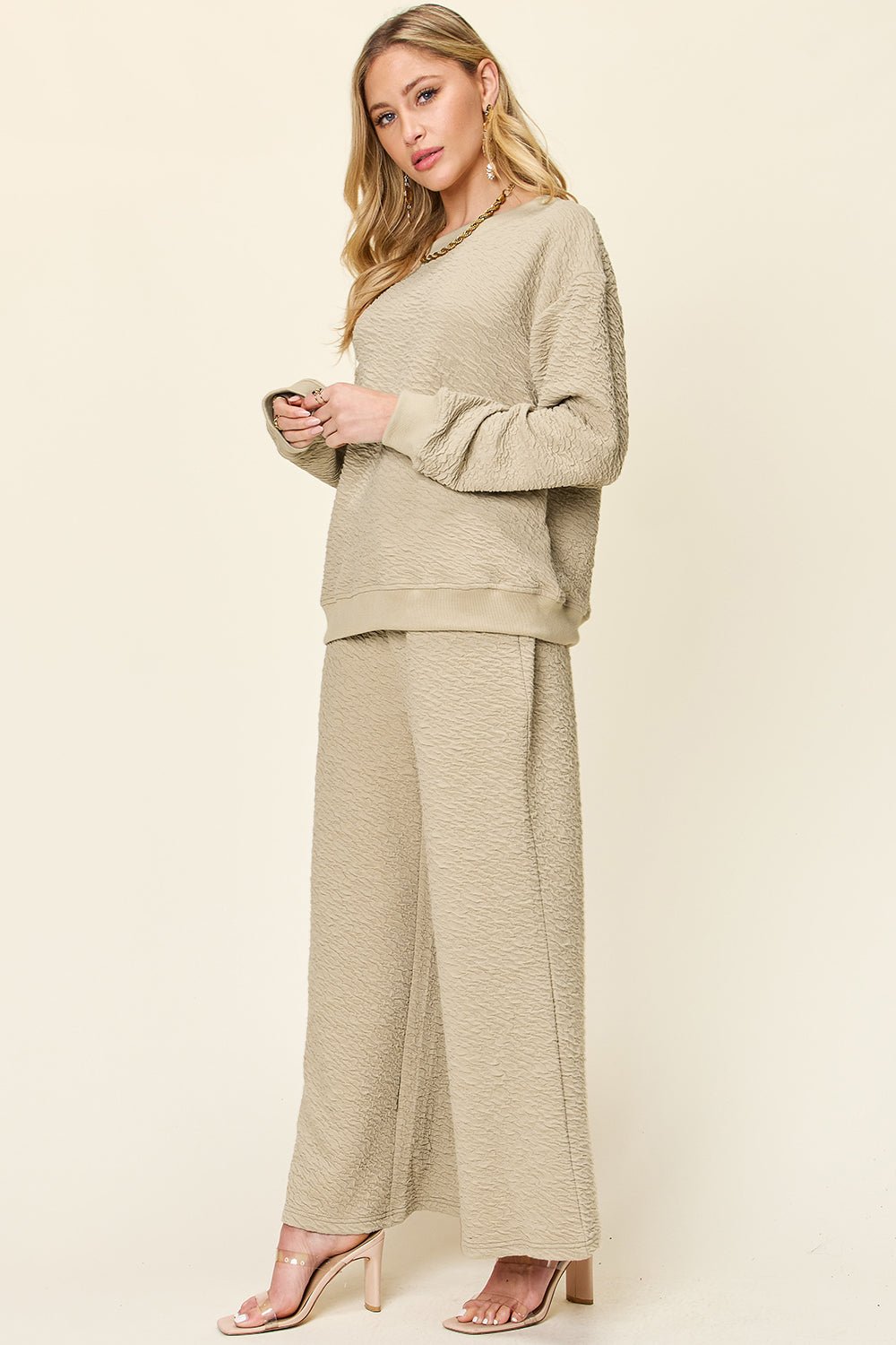 Double Take - Long Sleeve Top and Wide Leg Pants Set