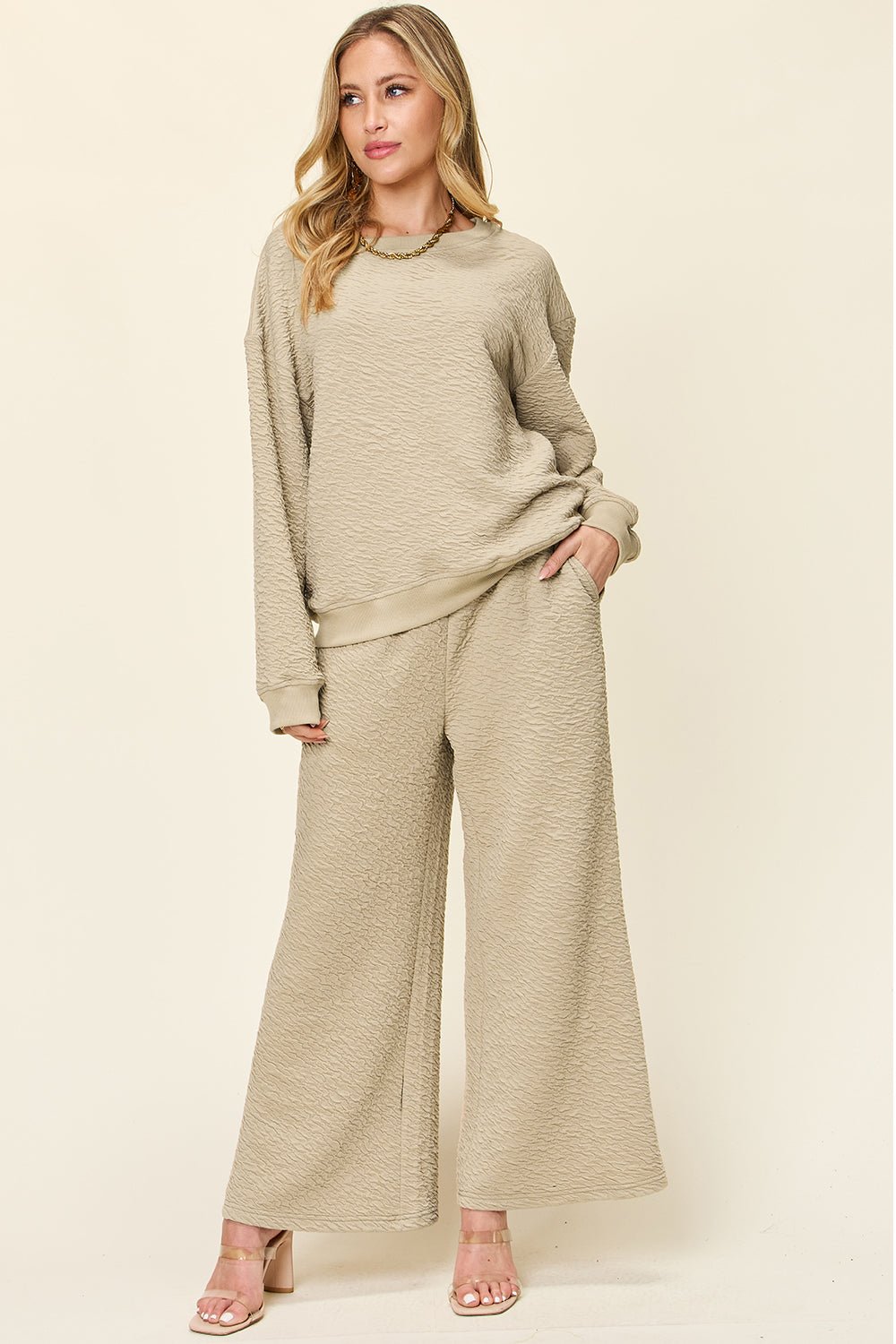 Double Take - Long Sleeve Top and Wide Leg Pants Set