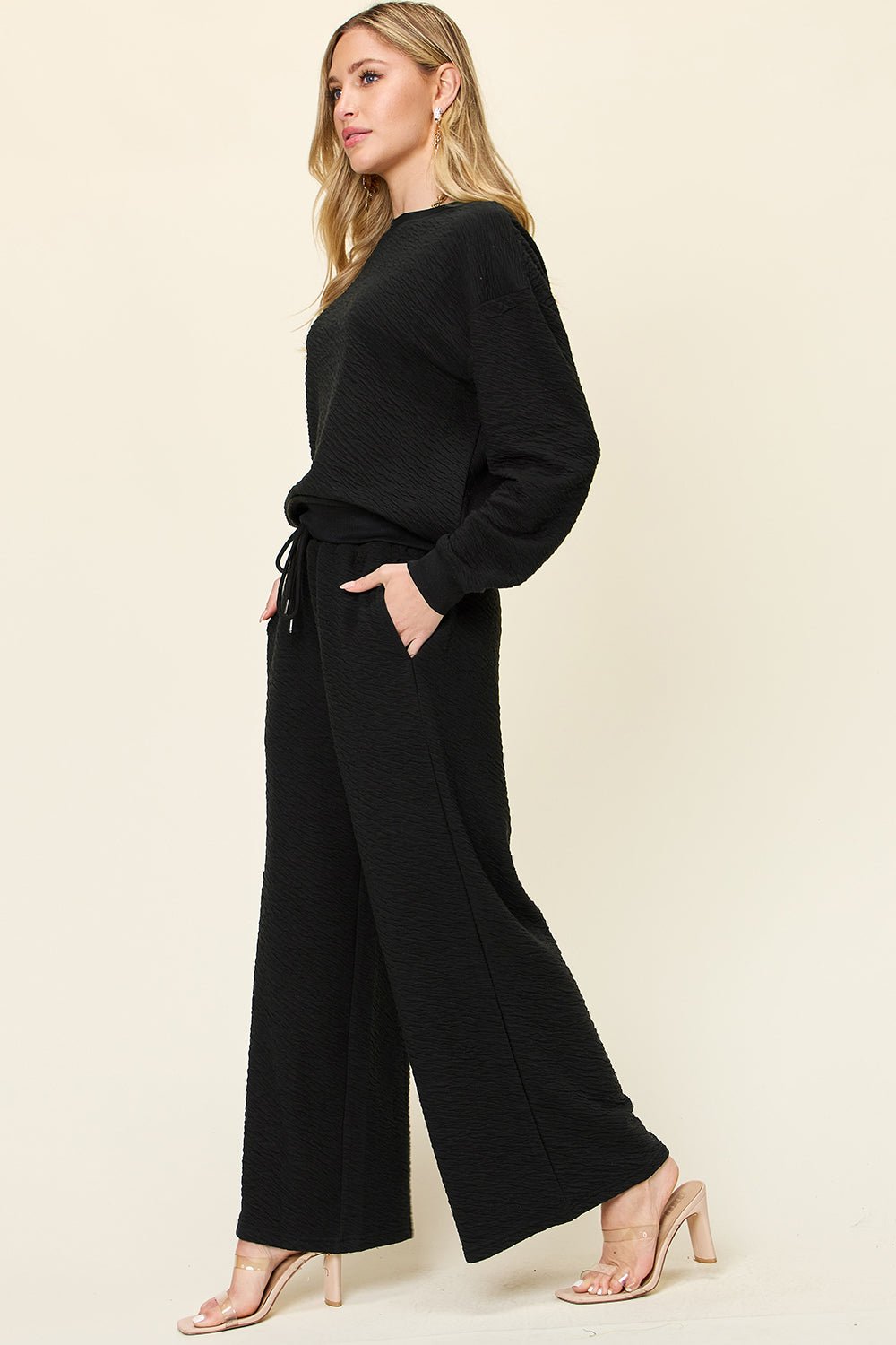 Double Take - Long Sleeve Top and Wide Leg Pants Set