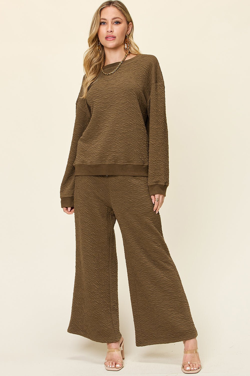 Double Take - Long Sleeve Top and Wide Leg Pants Set