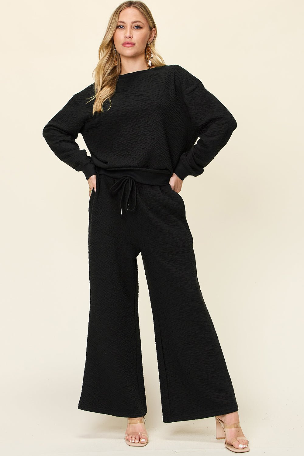 Double Take - Long Sleeve Top and Wide Leg Pants Set