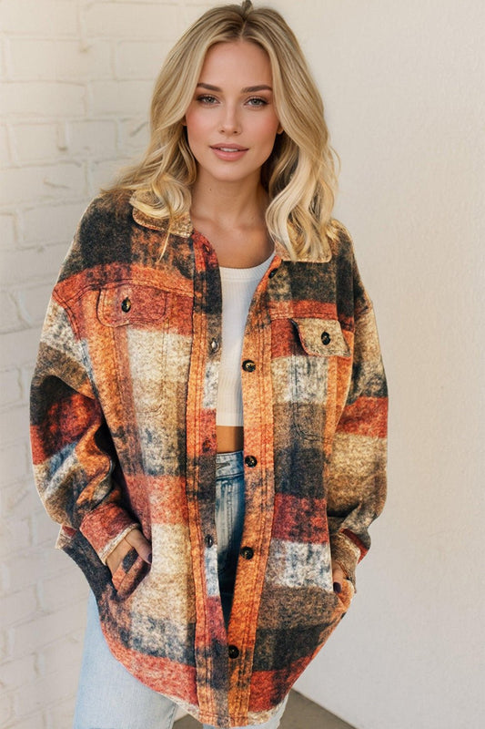 Double Take - Multicolor Plaid Button Up Fleece Shacket