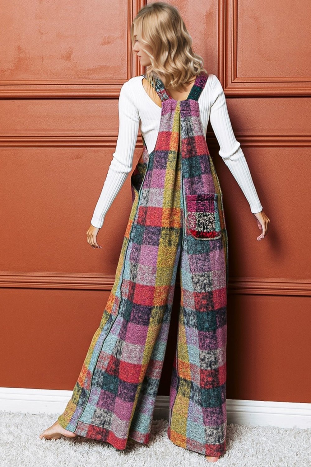 Double Take - Multicolor Plaid Sleeveless Wide Leg Jumpsuit