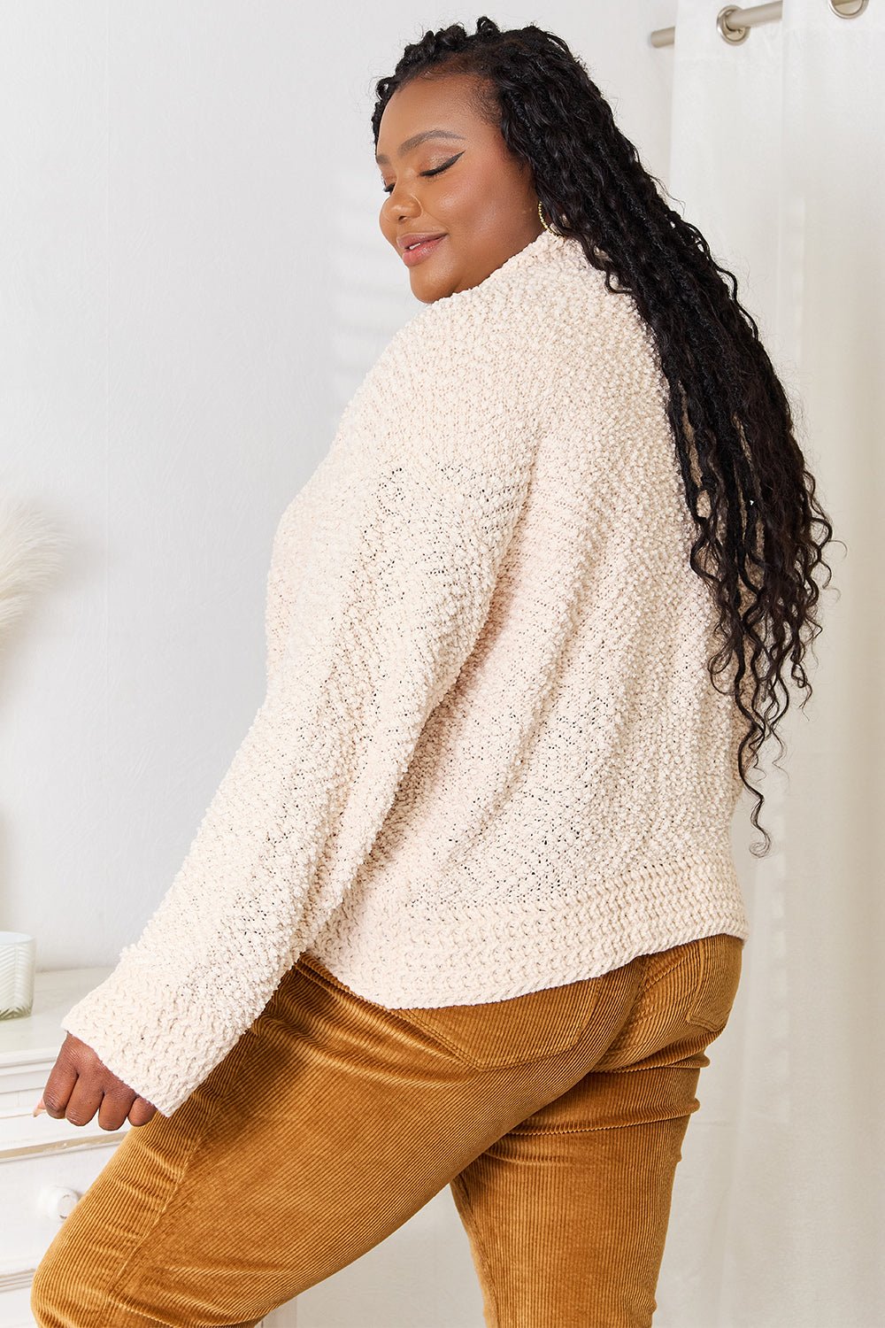 Double Take - Open Front Long Sleeve Cardigan in Cream