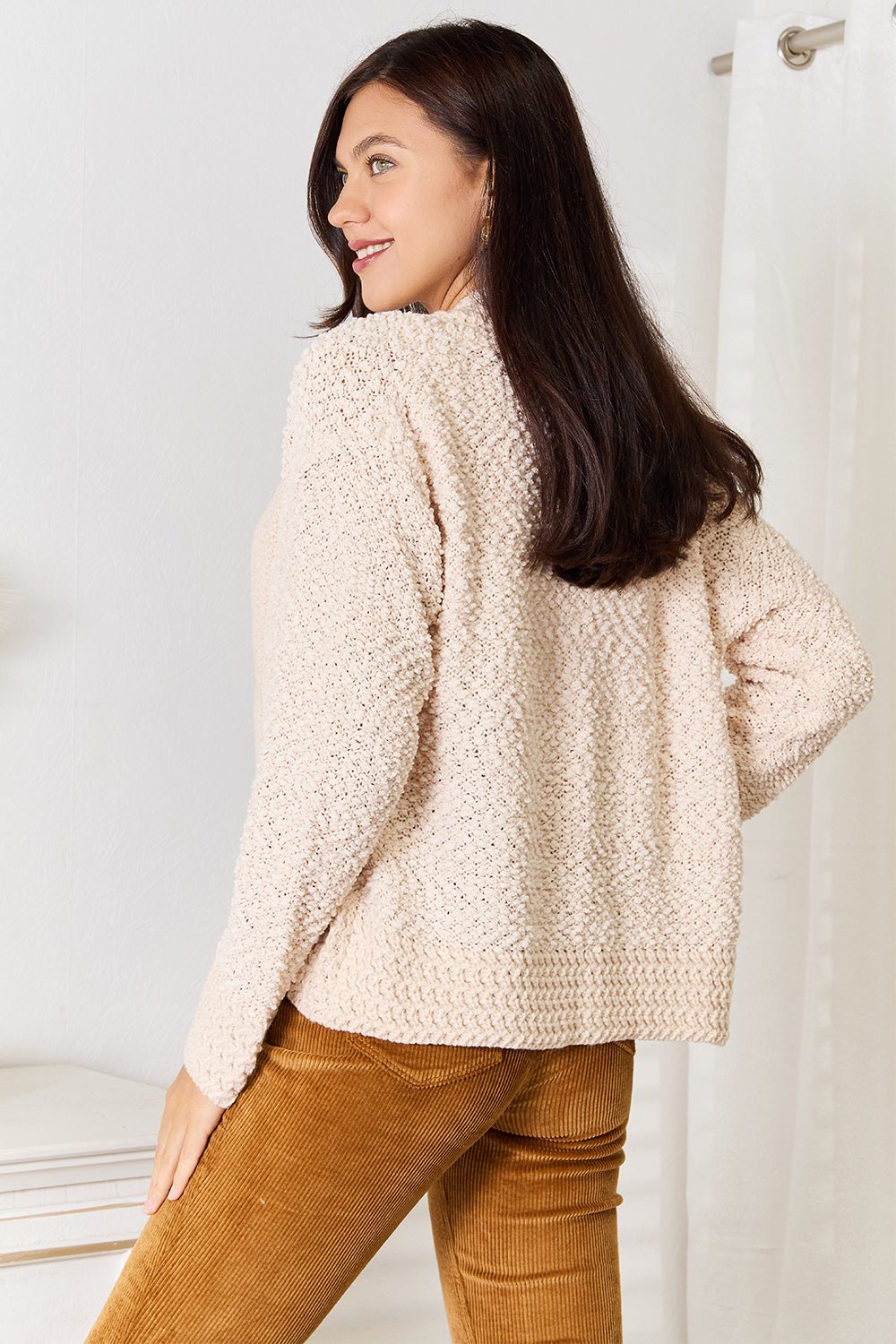 Double Take - Open Front Long Sleeve Cardigan in Cream