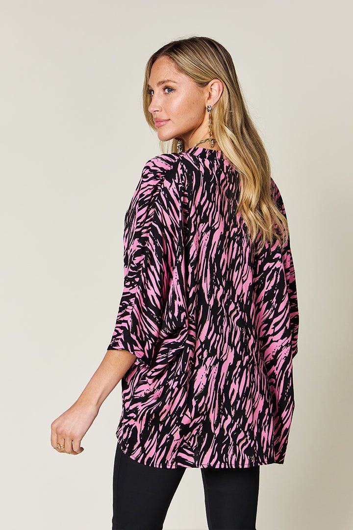 Double Take - Pink Printed Three - Quarter Sleeve Blouse