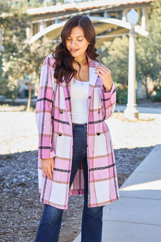 Double Take - Plaid Button Up Lapel Collar Coat