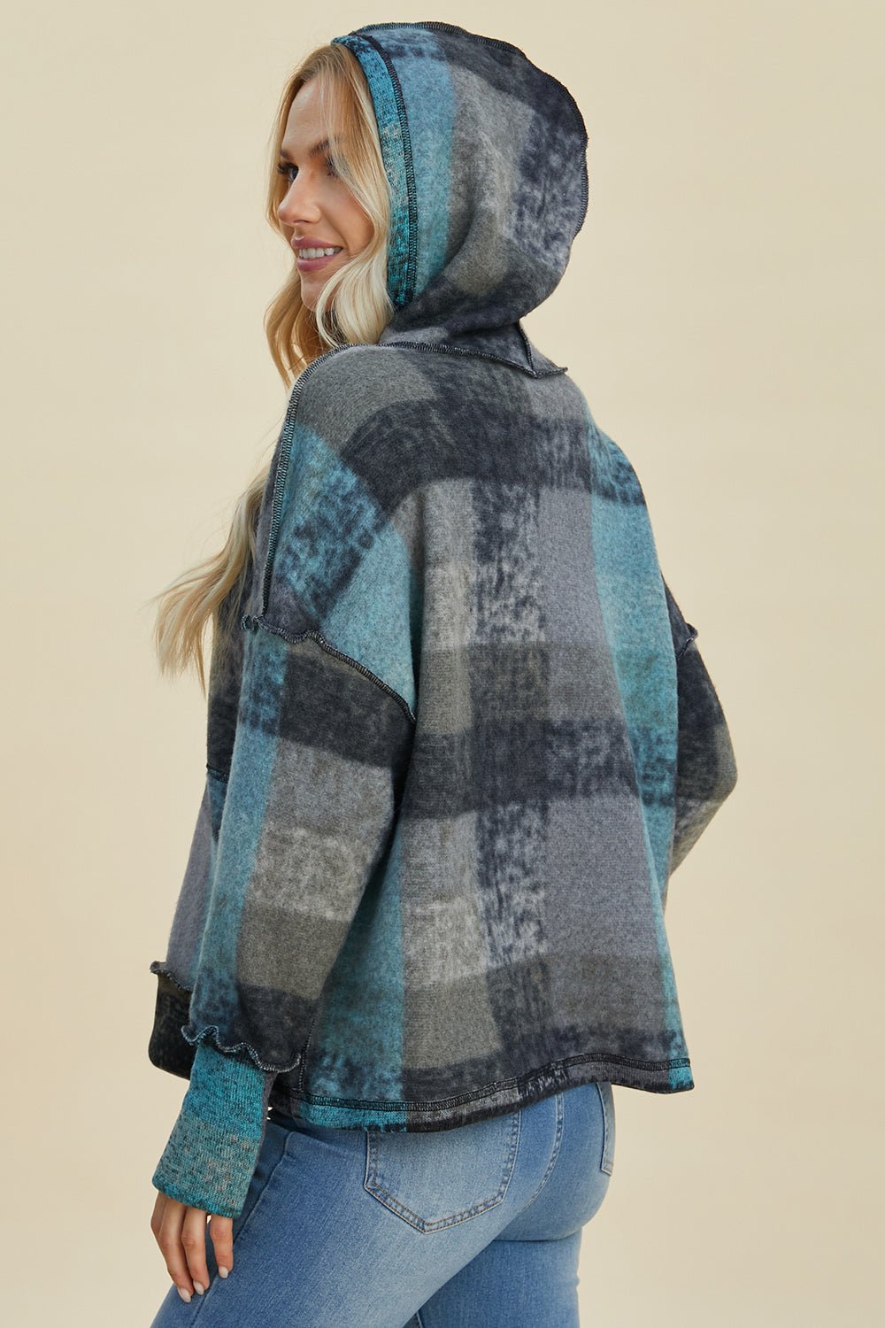 Double Take - Plaid Dropped Shoulder Hoodie