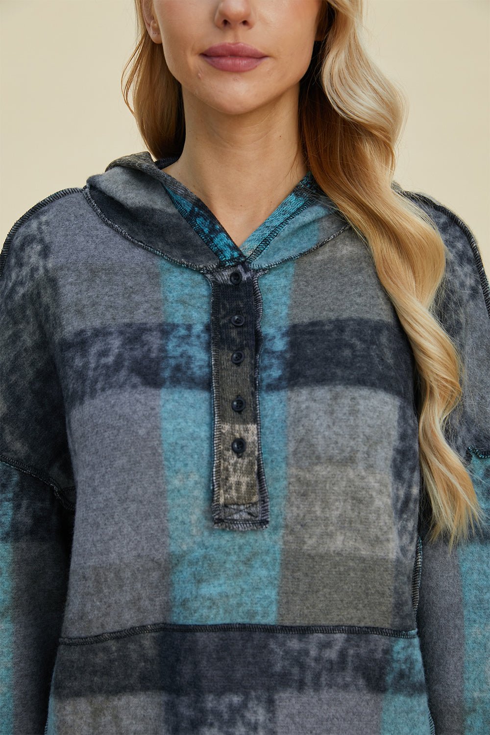 Double Take - Plaid Dropped Shoulder Hoodie