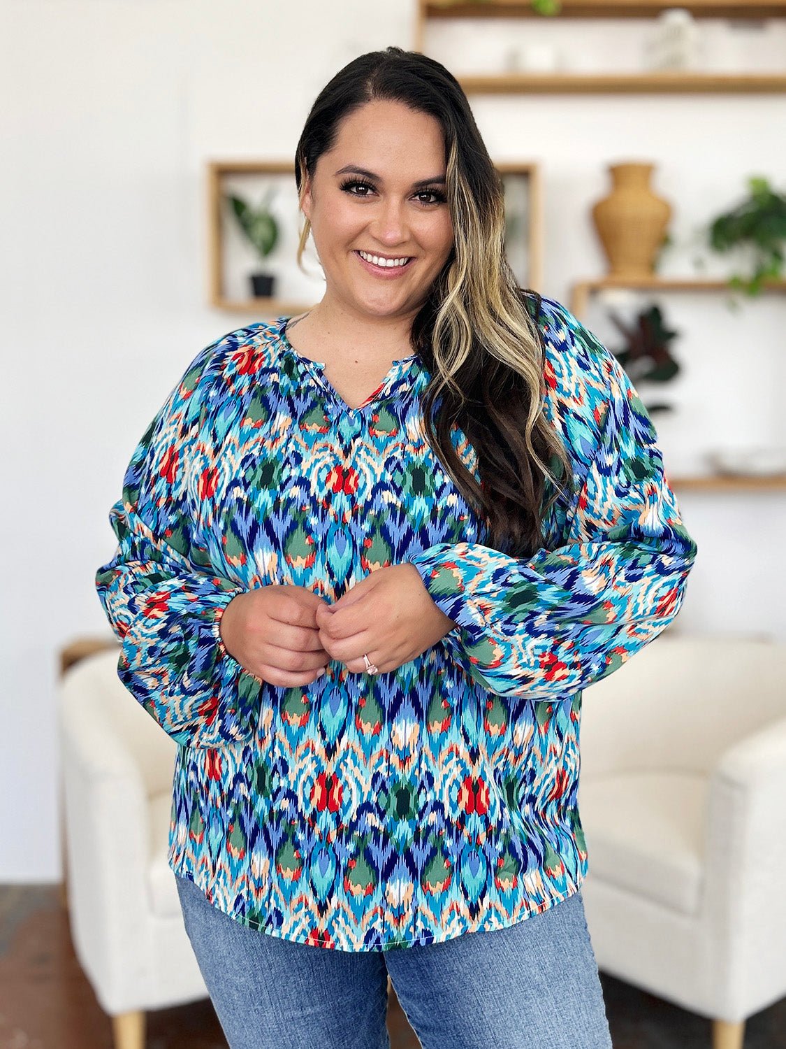 Double Take - Printed Balloon Sleeve Blouse