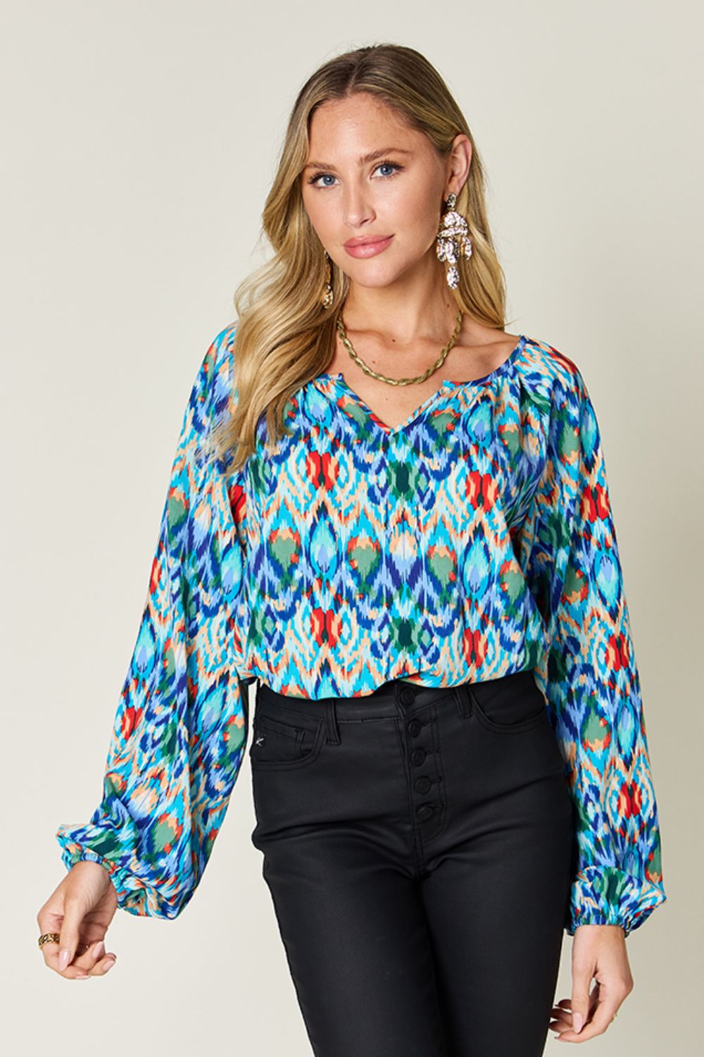 Double Take - Printed Balloon Sleeve Blouse