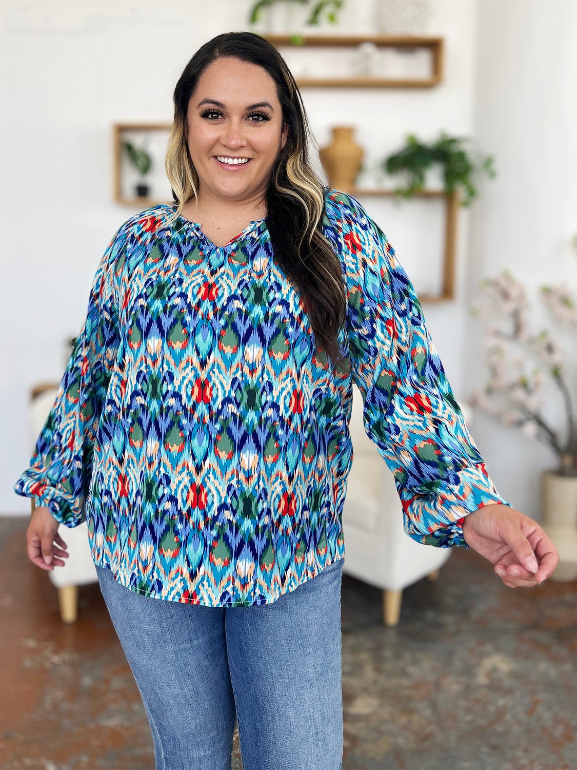 Double Take - Printed Balloon Sleeve Blouse