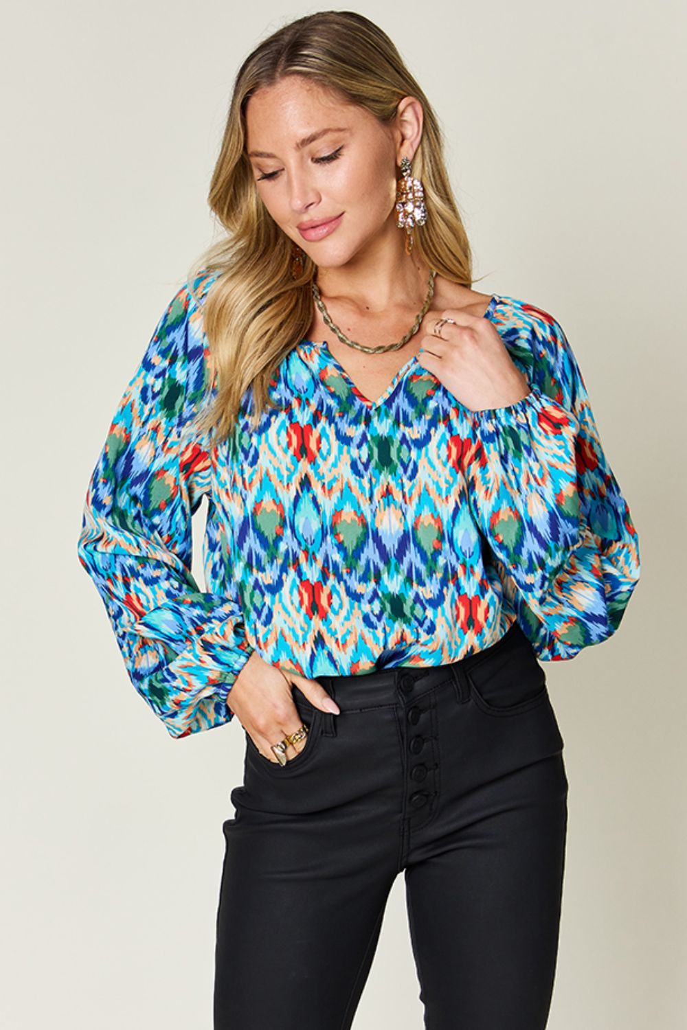 Double Take - Printed Balloon Sleeve Blouse