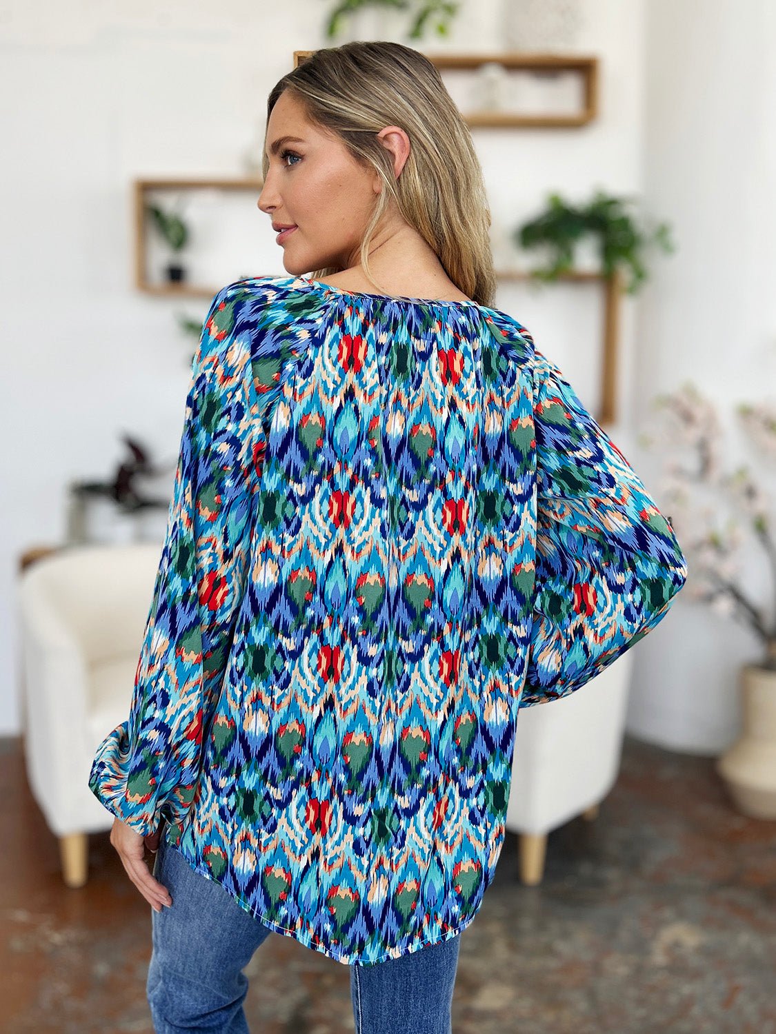 Double Take - Printed Balloon Sleeve Blouse