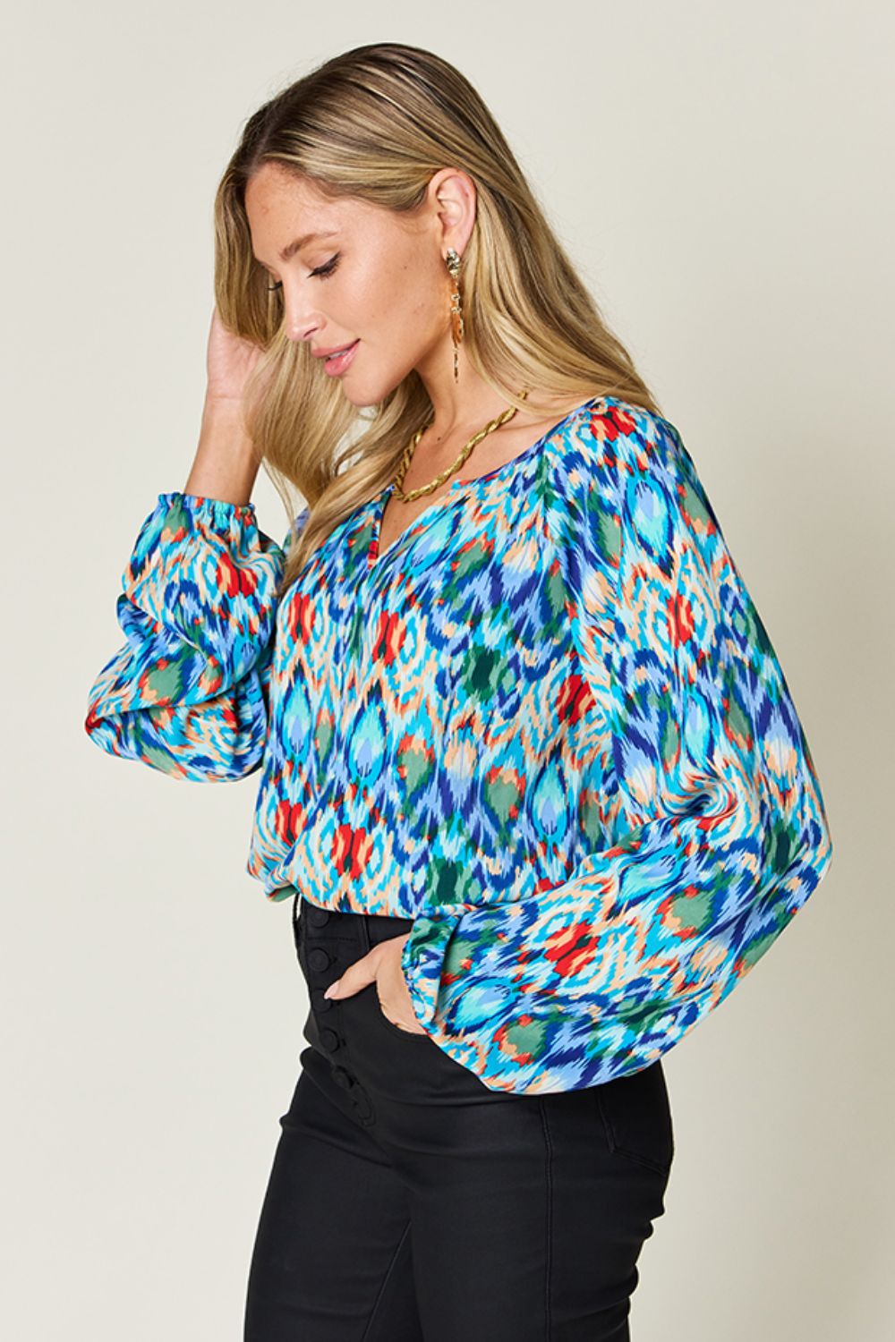 Double Take - Printed Balloon Sleeve Blouse