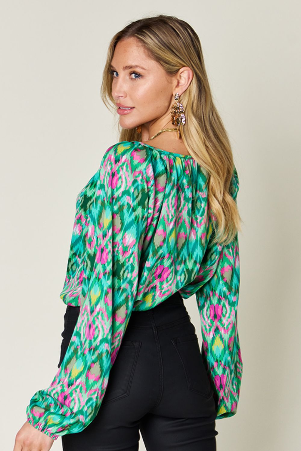 Double Take - Printed Balloon Sleeve Blouse