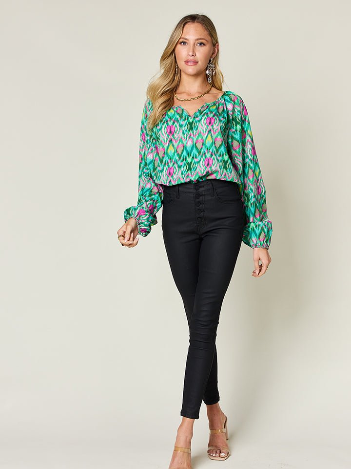 Double Take - Printed Balloon Sleeve Blouse