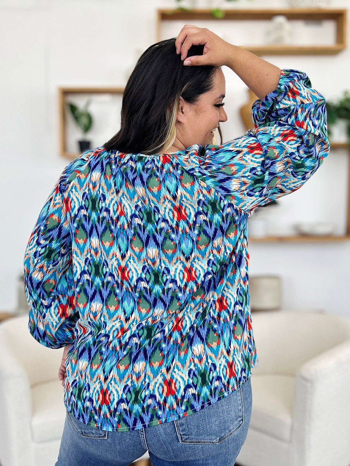 Double Take - Printed Balloon Sleeve Blouse