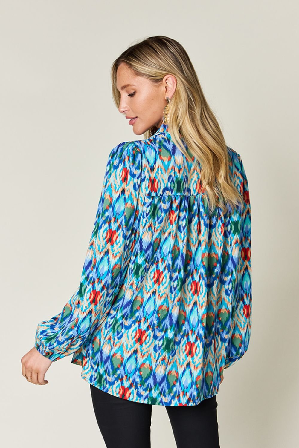 Double Take - Printed Balloon Sleeve Blouse in Sky Blue