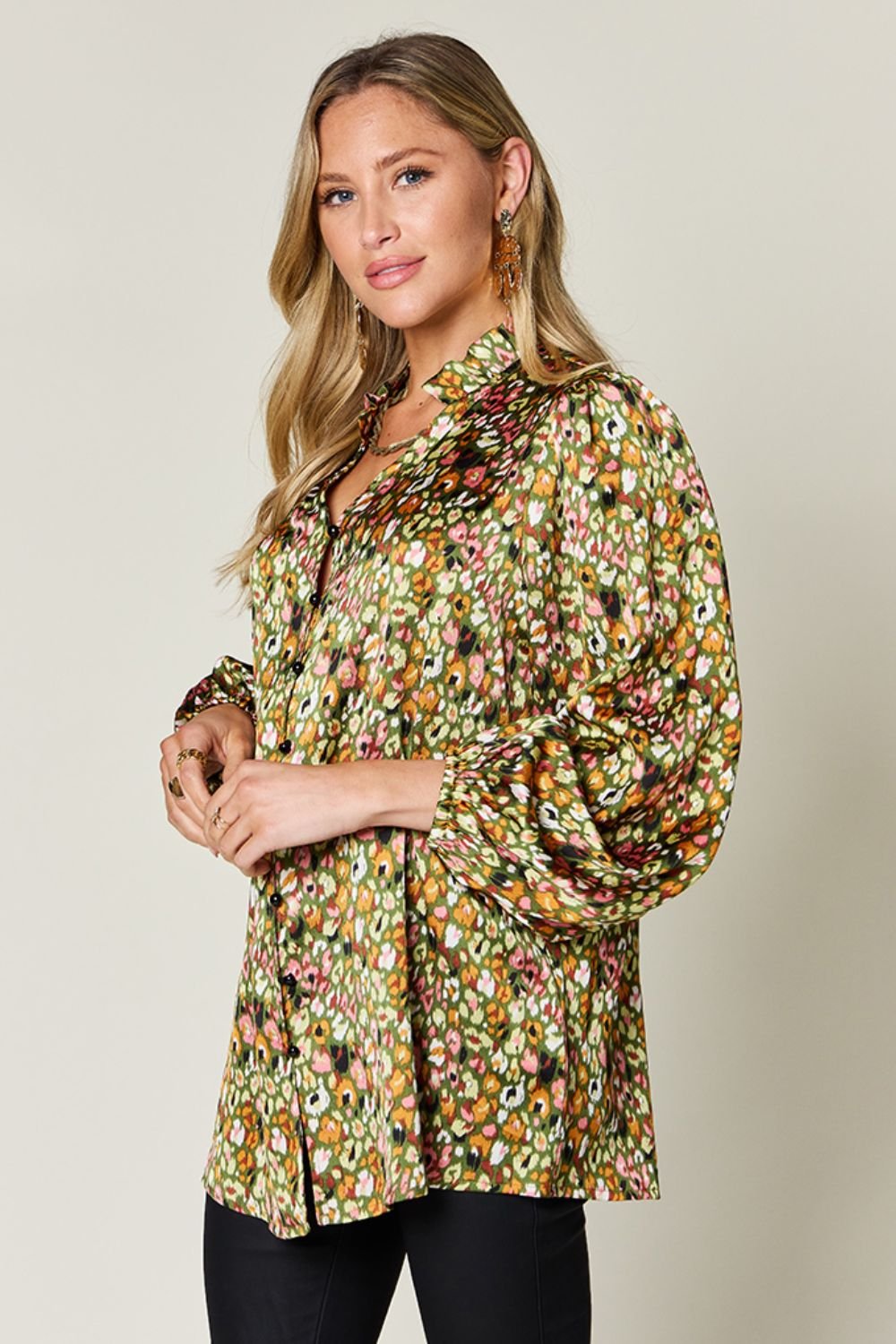 Double Take - Printed Balloon Sleeve Shirt