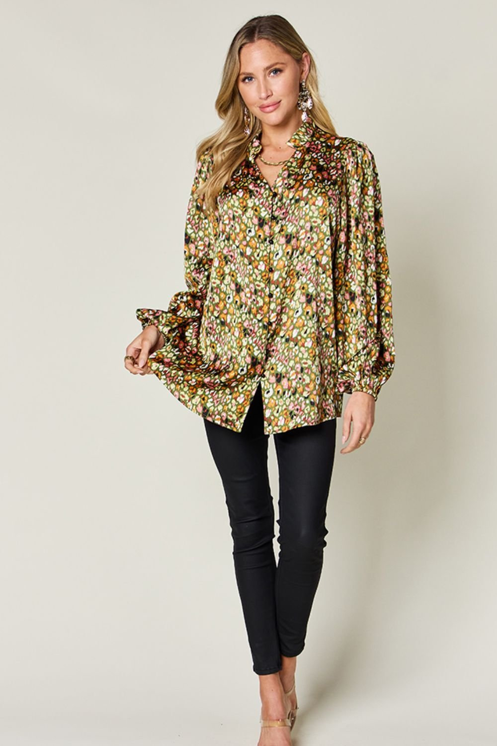 Double Take - Printed Balloon Sleeve Shirt