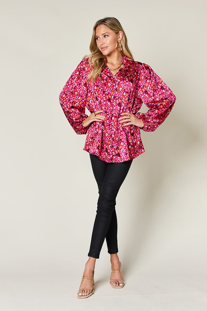 Double Take - Printed Balloon Sleeve Shirt