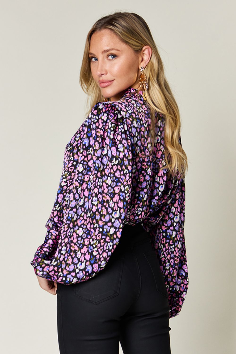 Double Take - Printed Balloon Sleeve Shirt