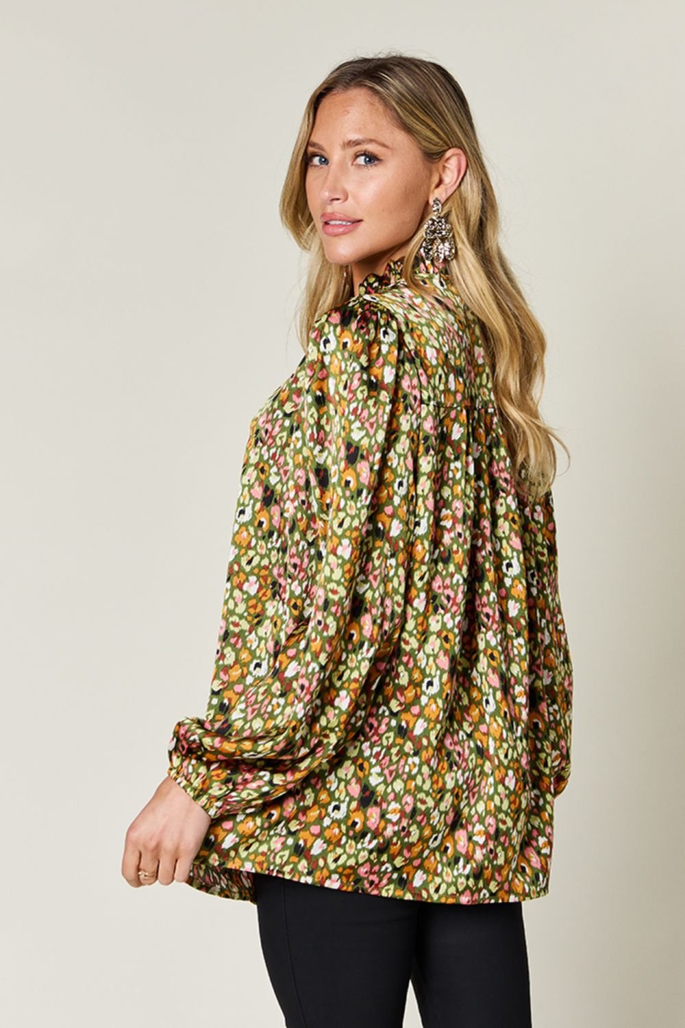 Double Take - Printed Balloon Sleeve Shirt