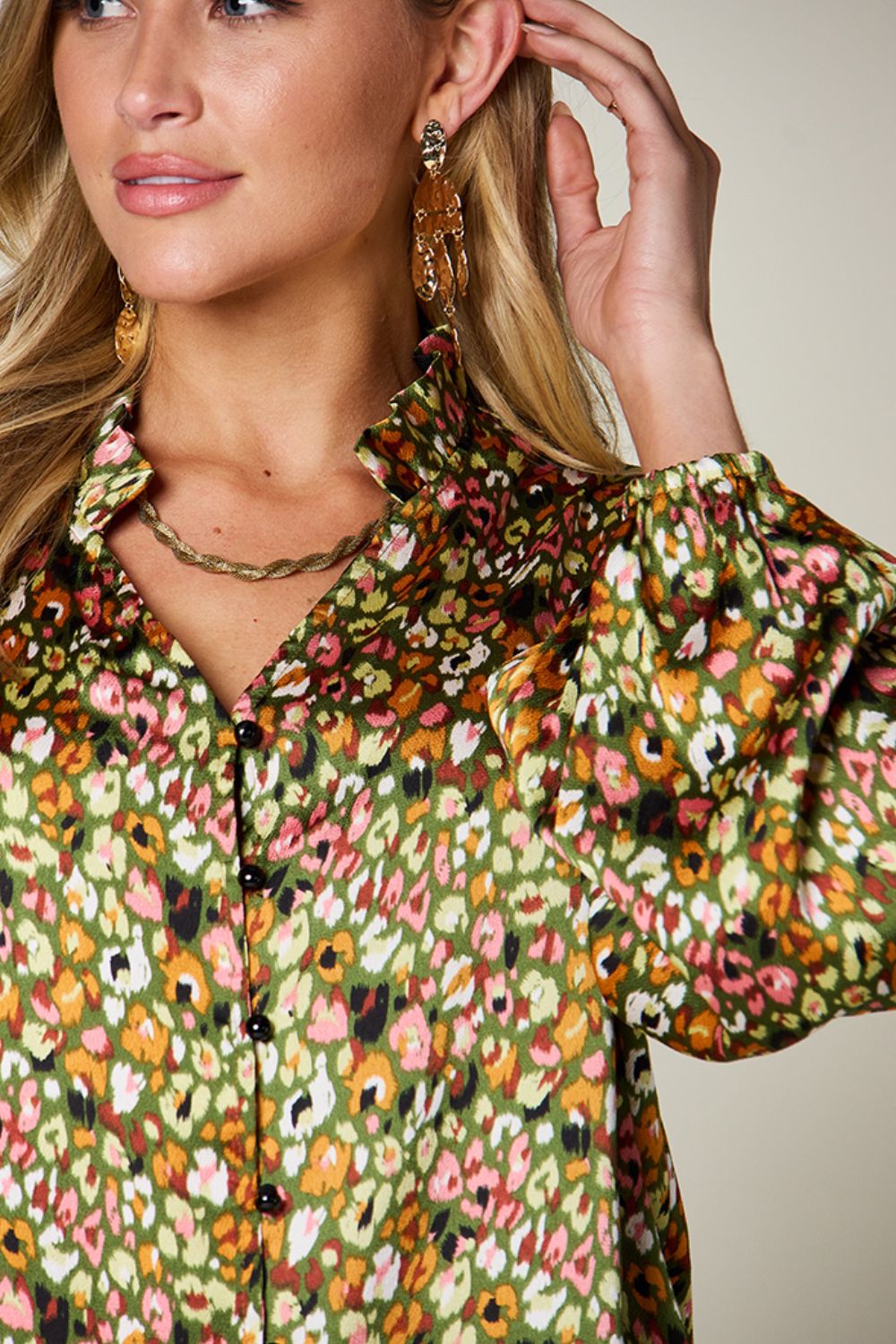 Double Take - Printed Balloon Sleeve Shirt