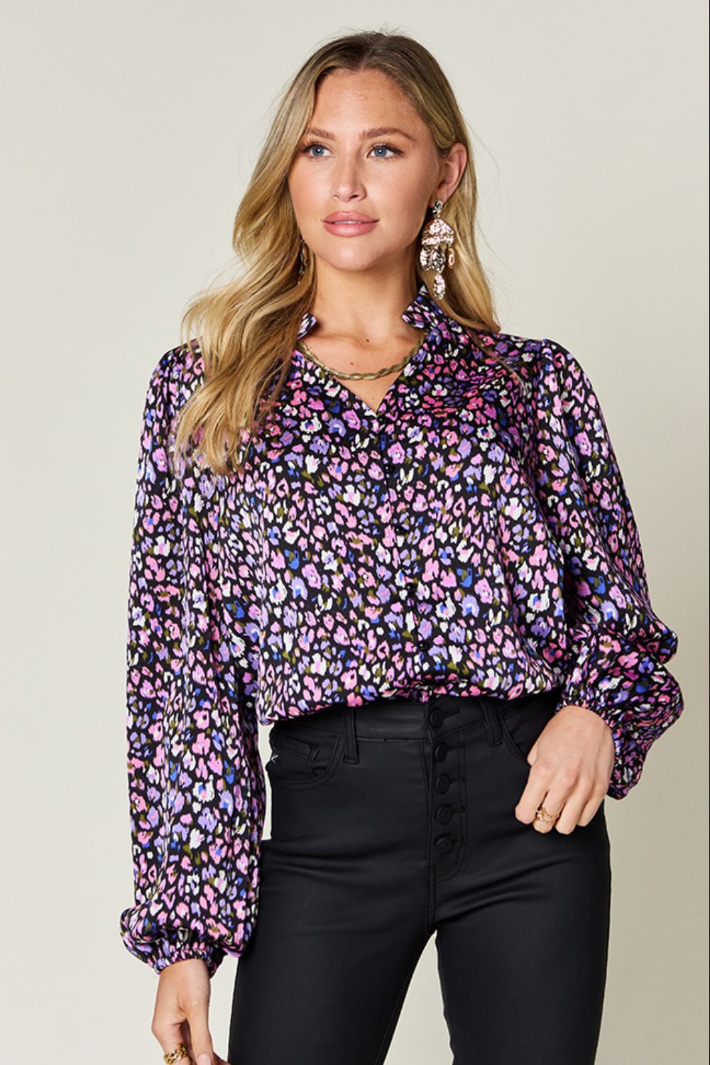 Double Take - Printed Balloon Sleeve Shirt