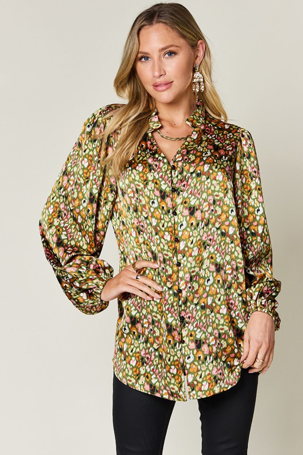 Double Take - Printed Balloon Sleeve Shirt