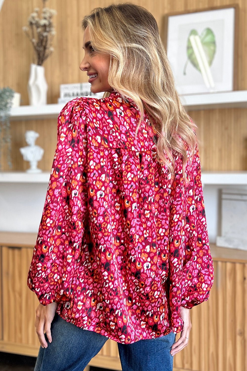 Double Take - Printed Balloon Sleeve Shirt