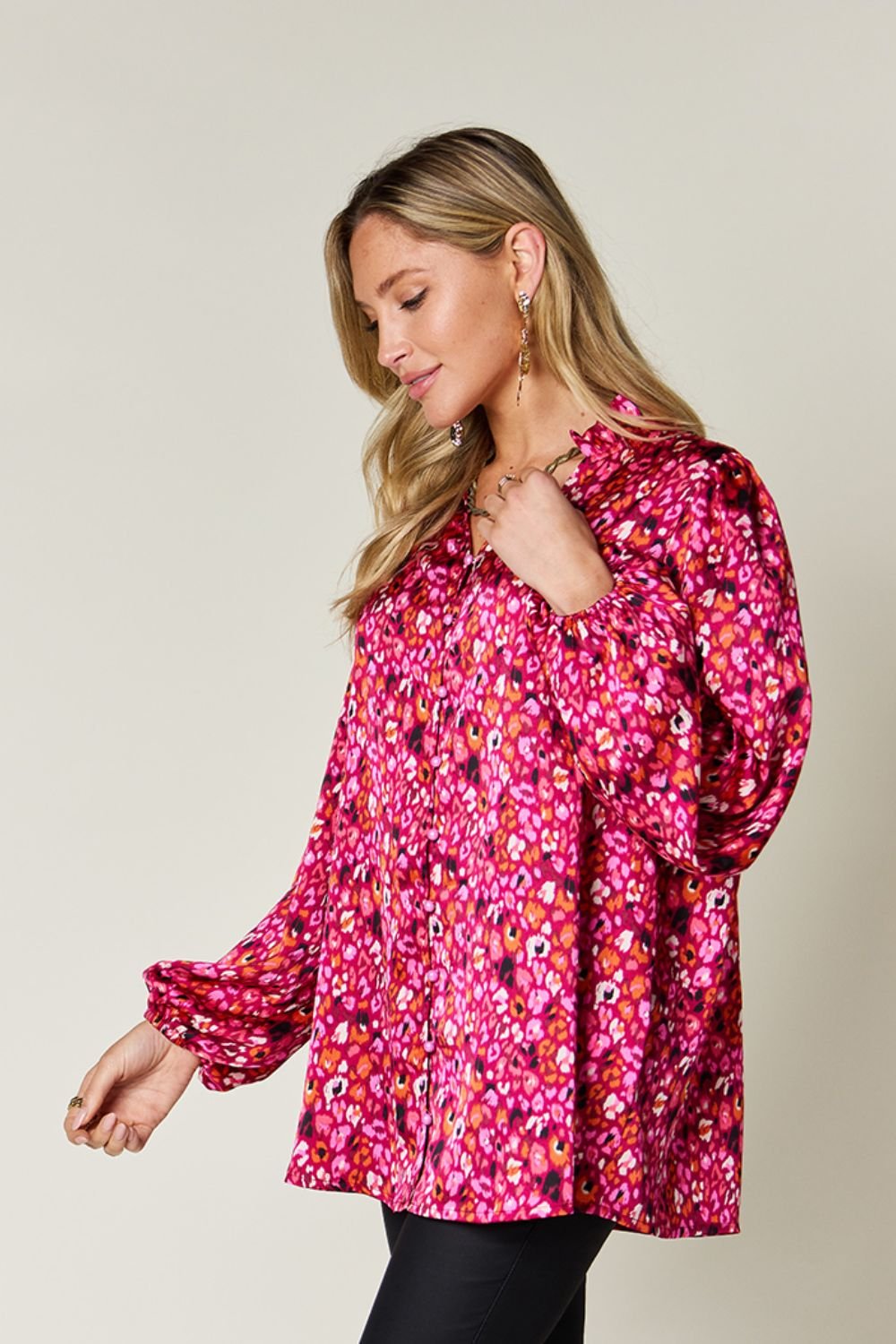 Double Take - Printed Balloon Sleeve Shirt