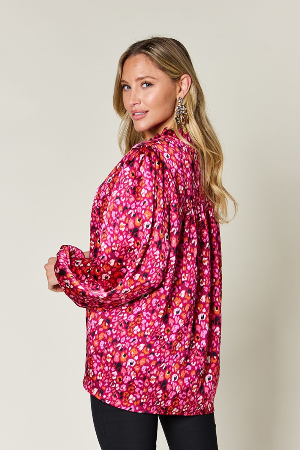 Double Take - Printed Balloon Sleeve Shirt