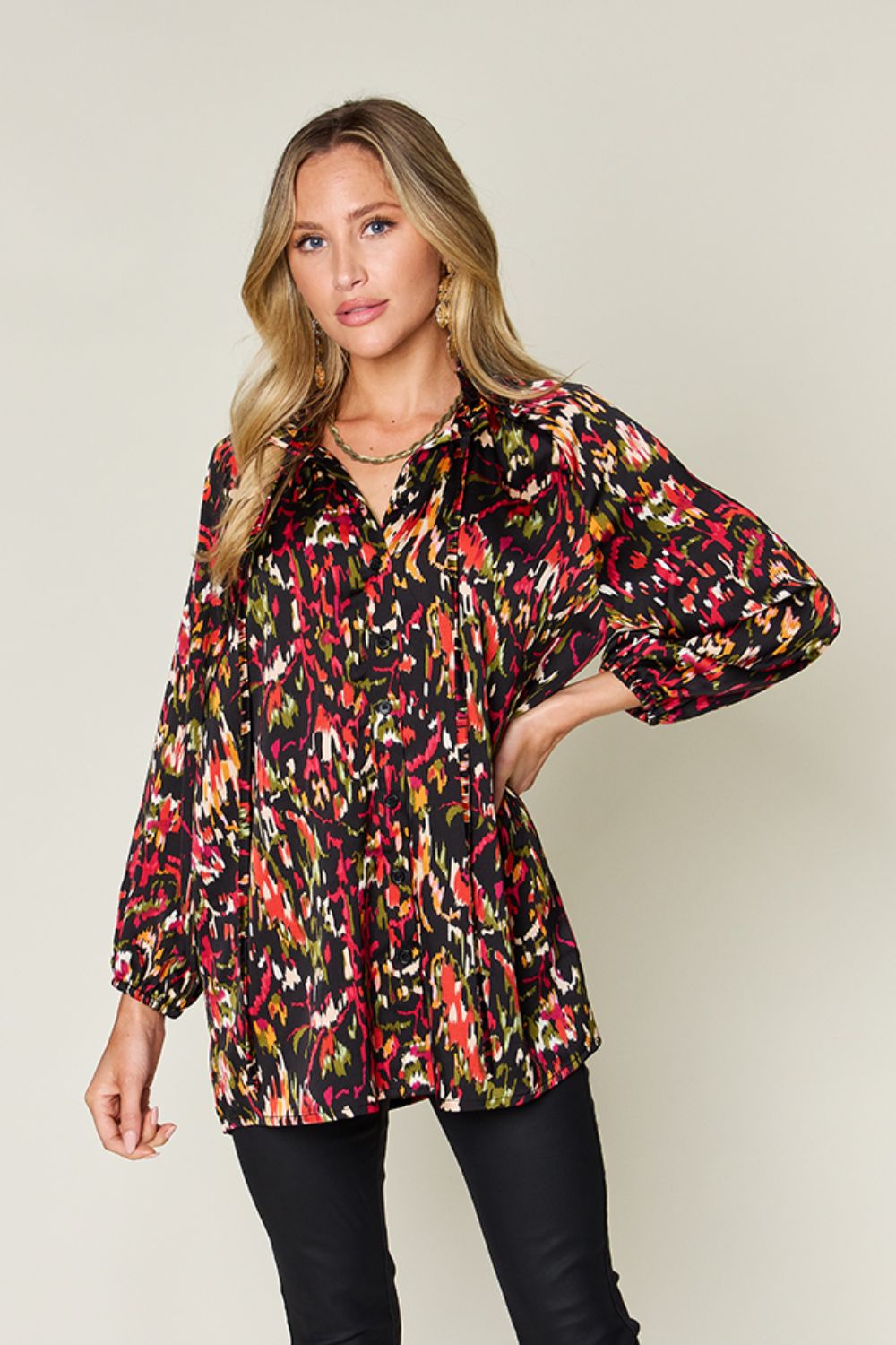 Double Take - Printed Button Up Long Sleeve Shirt