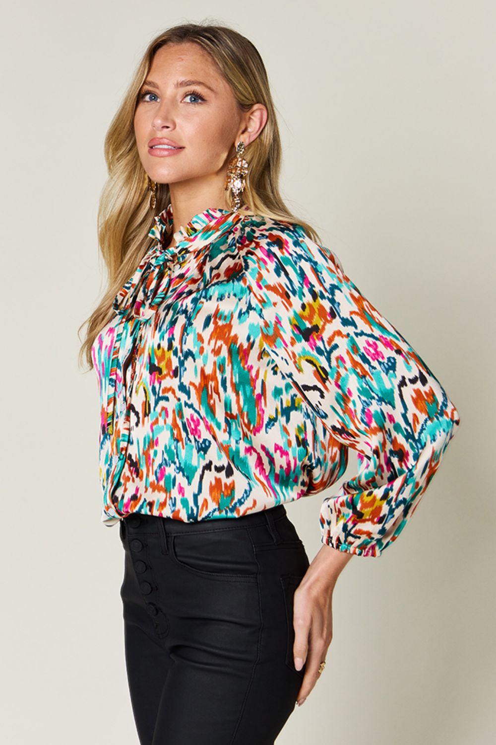 Double Take - Printed Button Up Long Sleeve Shirt