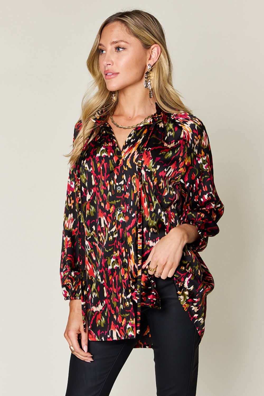 Double Take - Printed Button Up Long Sleeve Shirt