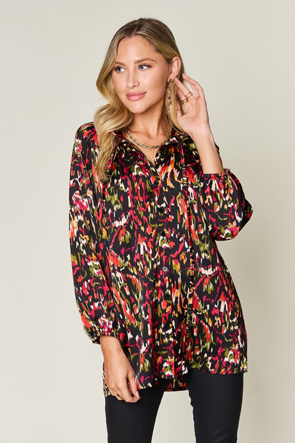 Double Take - Printed Button Up Long Sleeve Shirt