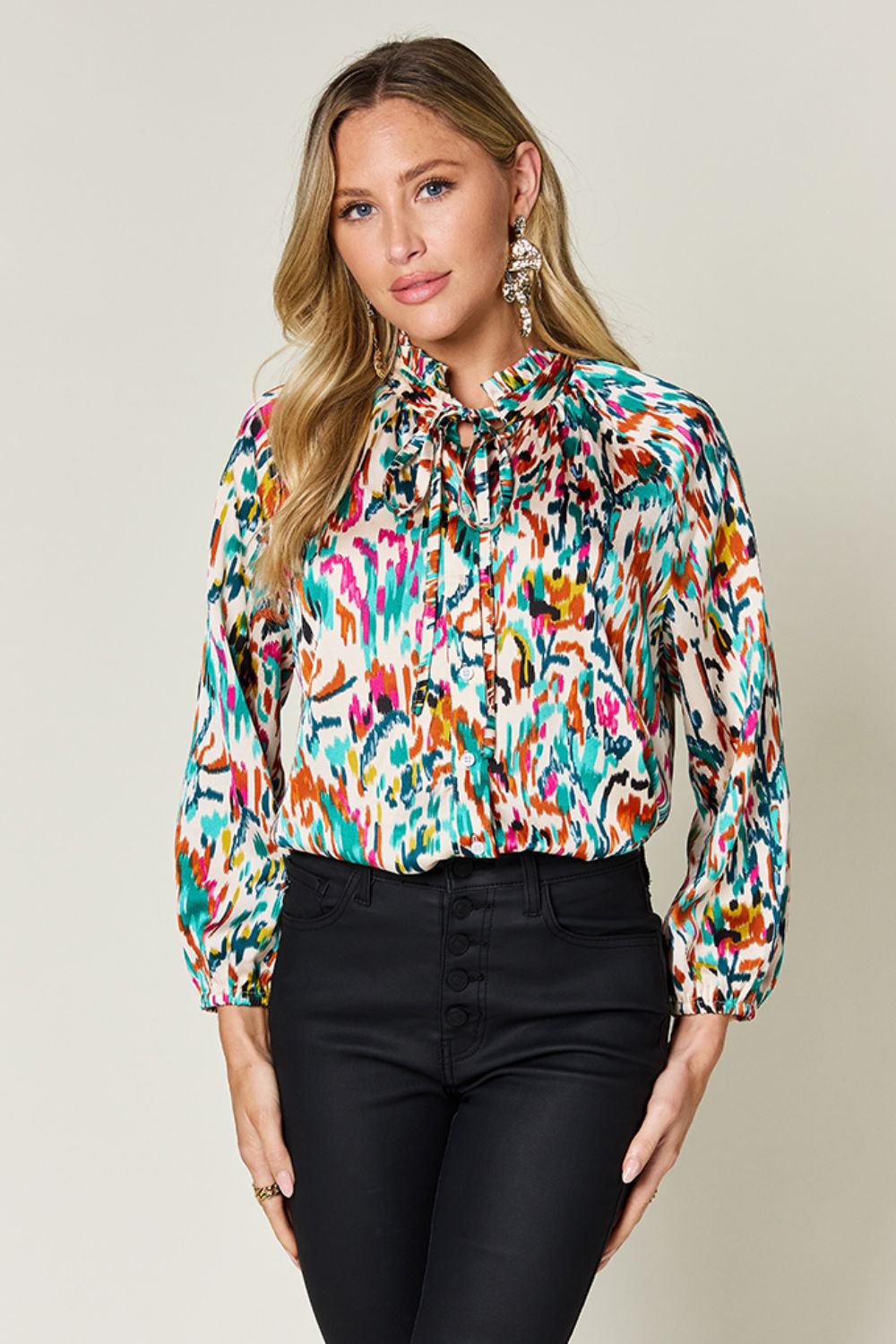 Double Take - Printed Button Up Long Sleeve Shirt